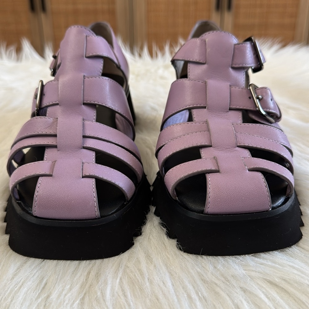 Free People Janis Fisherman Lilac Lavender Chunky Black Heel Sandals Size 8 - Picture 5 of 16